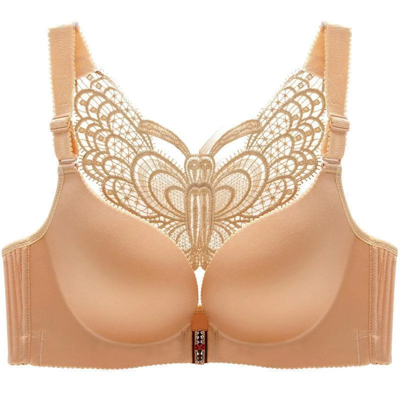 Butterfly Embroidery Front Closure Wireless Bra