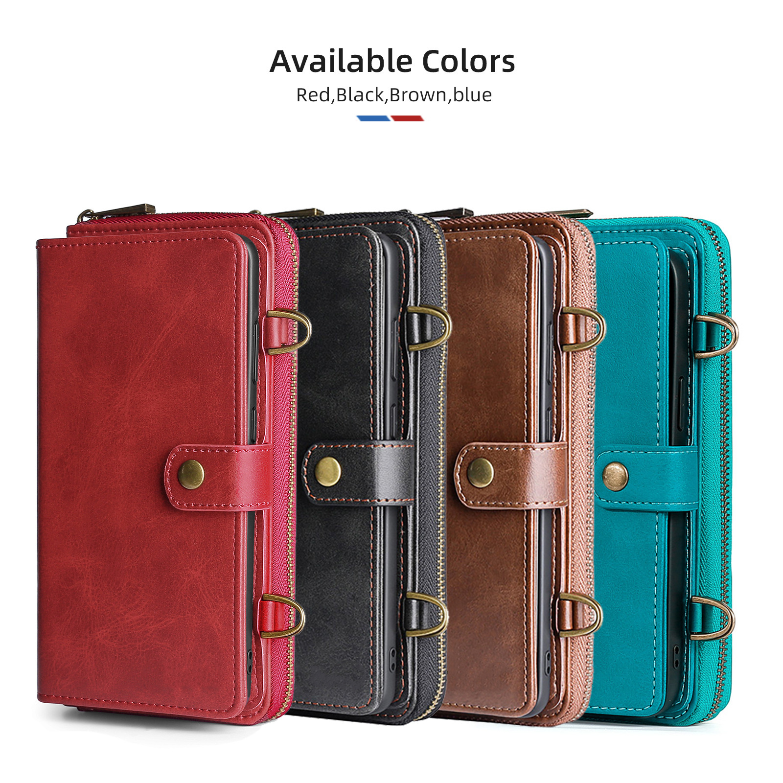 2 in 1 Detachable Magnetic Wallet Phone Case with Card Holder, PU Leather Flip Cover with Lanyard, Card Slots