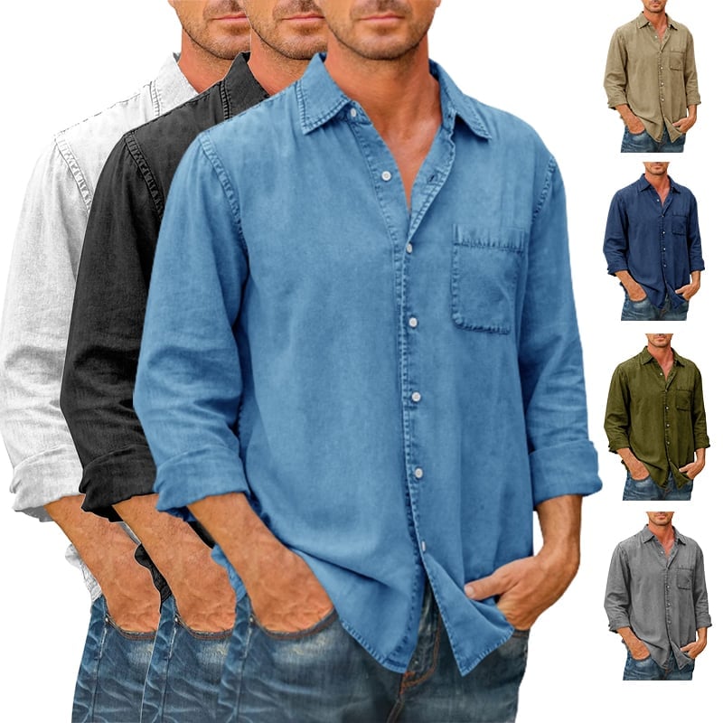 🔥🔥Free Shipping-Mens Denim Long Sleeve Button Down Shirt