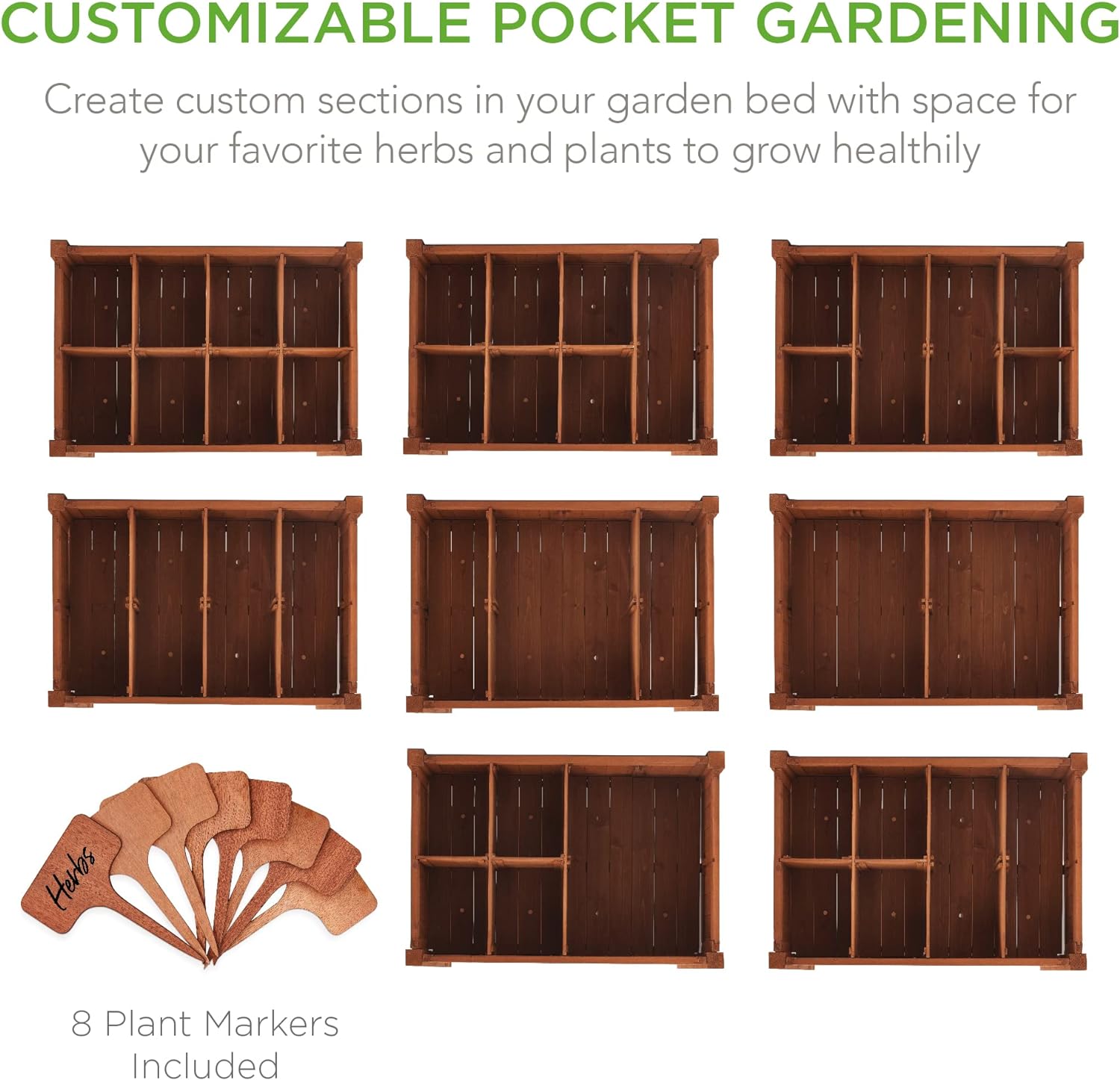 Best Choice Products Elevated 8 Pocket Herb Garden Bed Mobile Raised Customizable Wood Planter