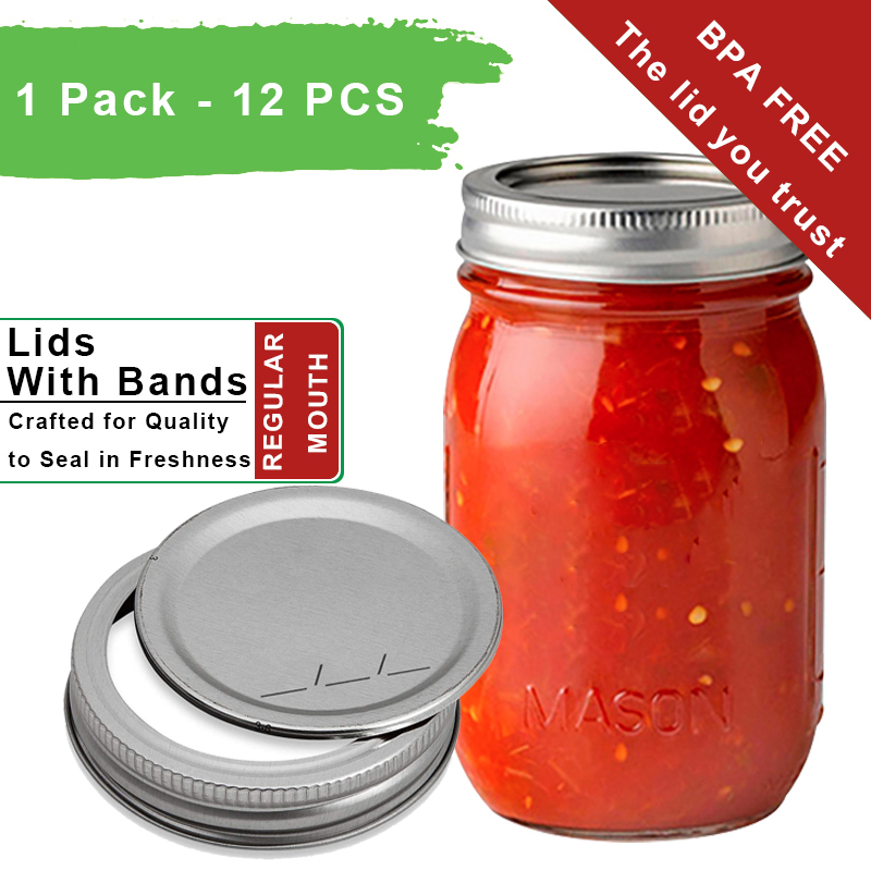 Mason Jar Regular Mouth Lids and Bands 12 pieces pre pack(1-Pack) - Fast Delivery Worldwide