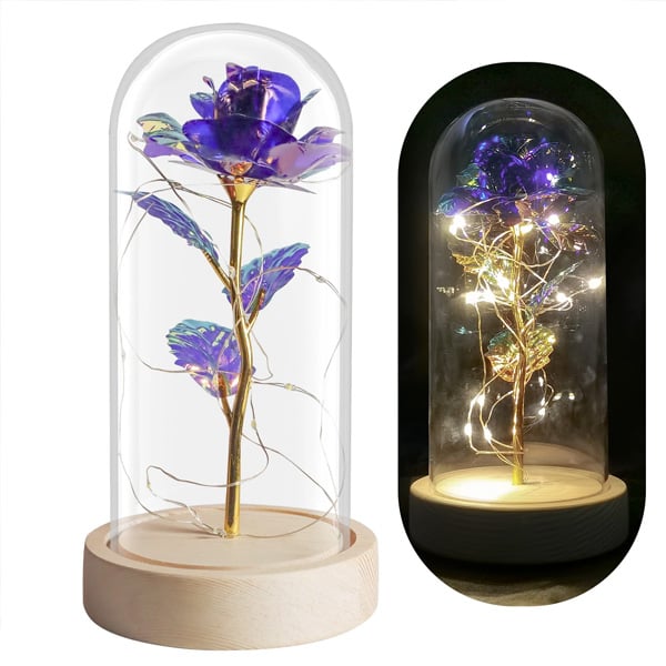 Wooden Base Gold Artificial Rose-Purple Galaxy
