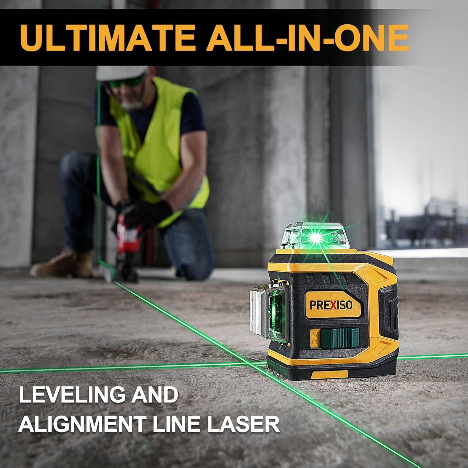 PREXISO Rechargeable 360° Self Leveling Green Laser Level with Tripod