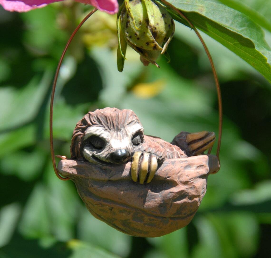 Sleeping Sloth Walnut Ornament