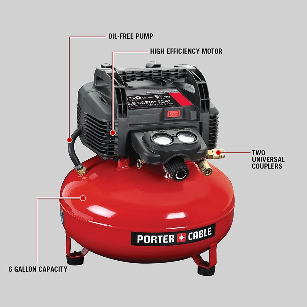 PORTER-CABLE Air Compressor 6-Gallon Pancake Oil-Free
