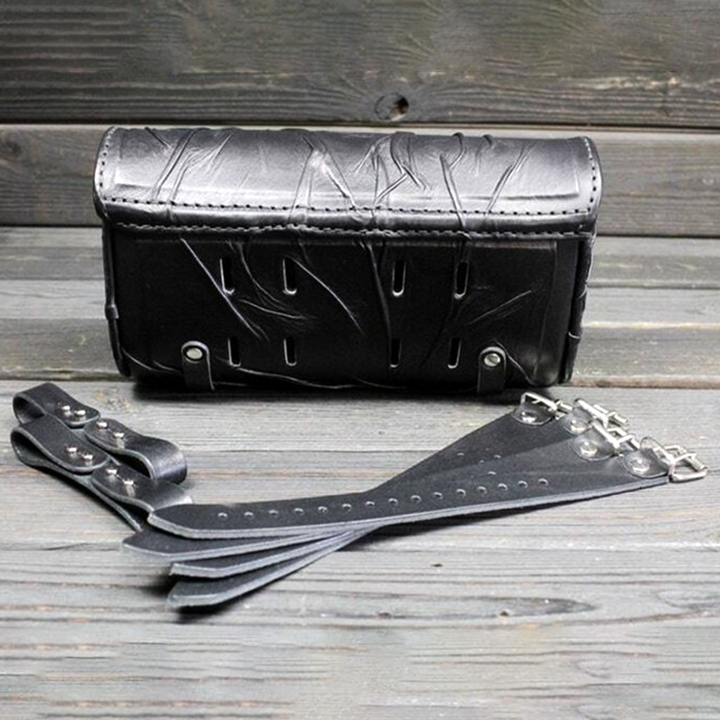 Handcrafted Leather Motorcycle Saddlebag With Embossed Skull Design