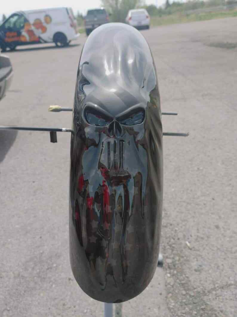 Harley Motorcycle 3D Punisher Stretching Through Ghosted American Flag Fender