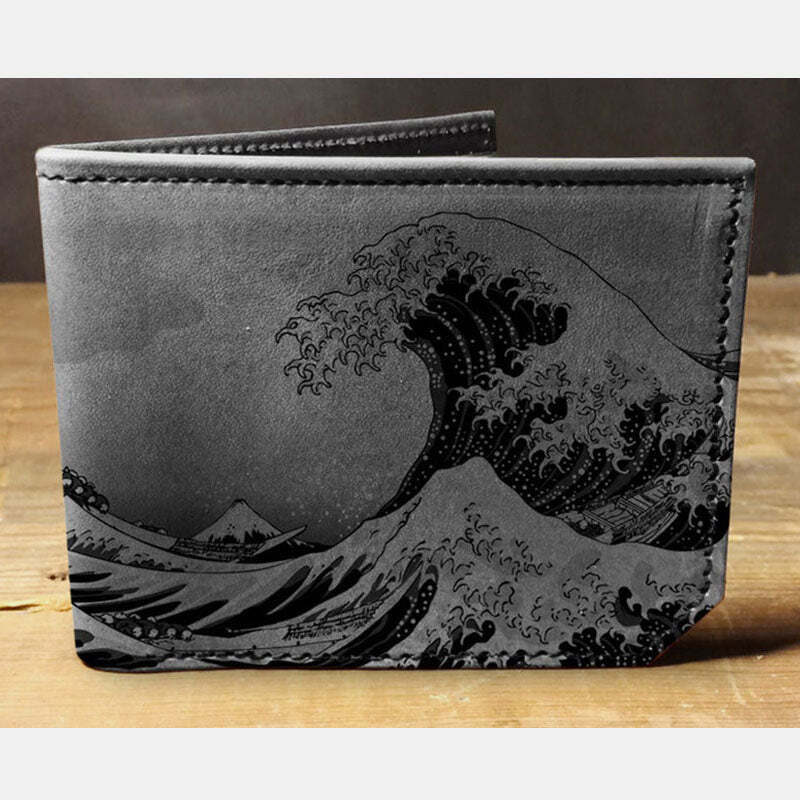 Men's Leather Wallet PU Leather Bifold Waves Printed Wallet