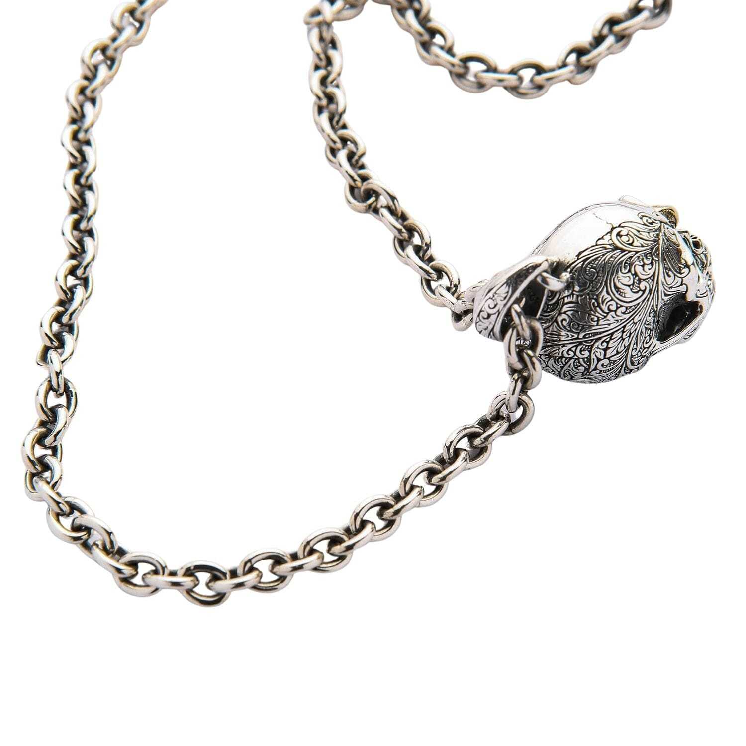 Sterling Silver Worm Skull Necklace