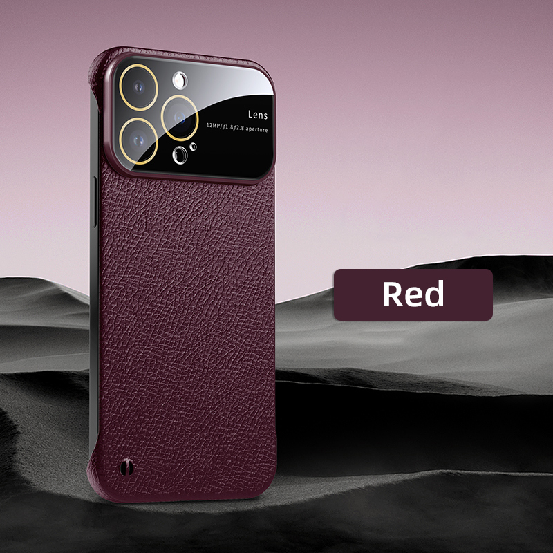 Boundless Large Window Lens Protection Lychee TextureCase Cover for iPhone