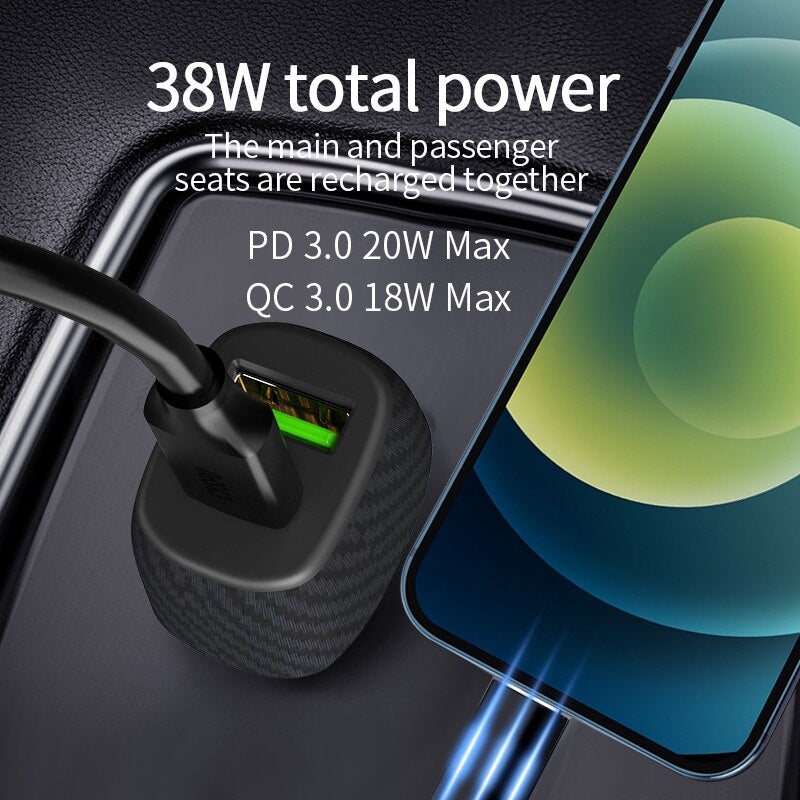 PD/QC 3.0 Double Fast Car Lighter Charger