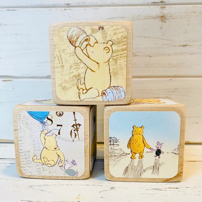 Set of 3- Winnie The Pooh Wood Blocks