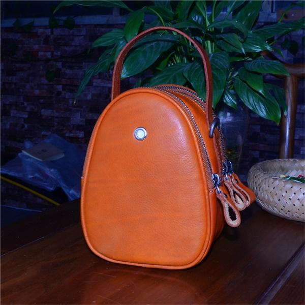 Chicinskates Handmade Vegetable Tanned Leather Oval Portable Messenger Bag