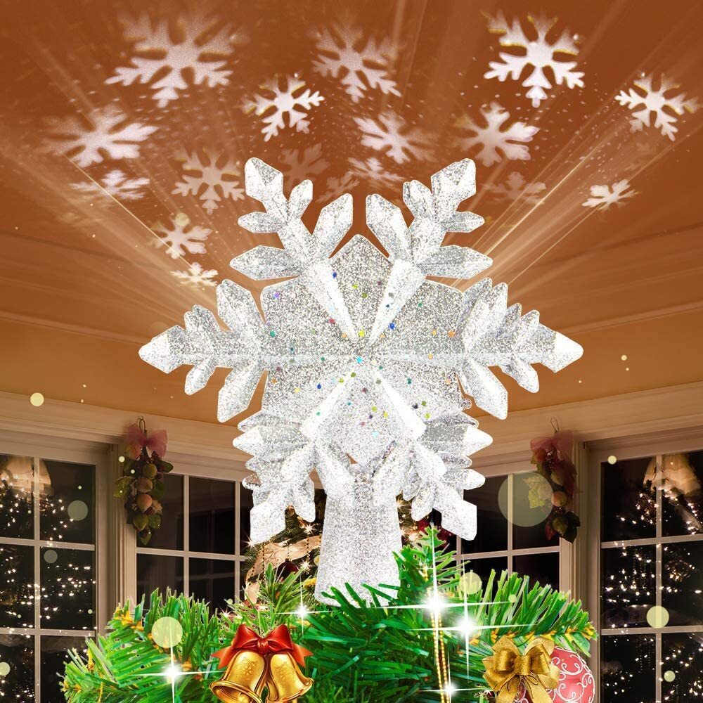 Christmas Lighted Snowflake Tree Topper Ornament with LED Projector Lights