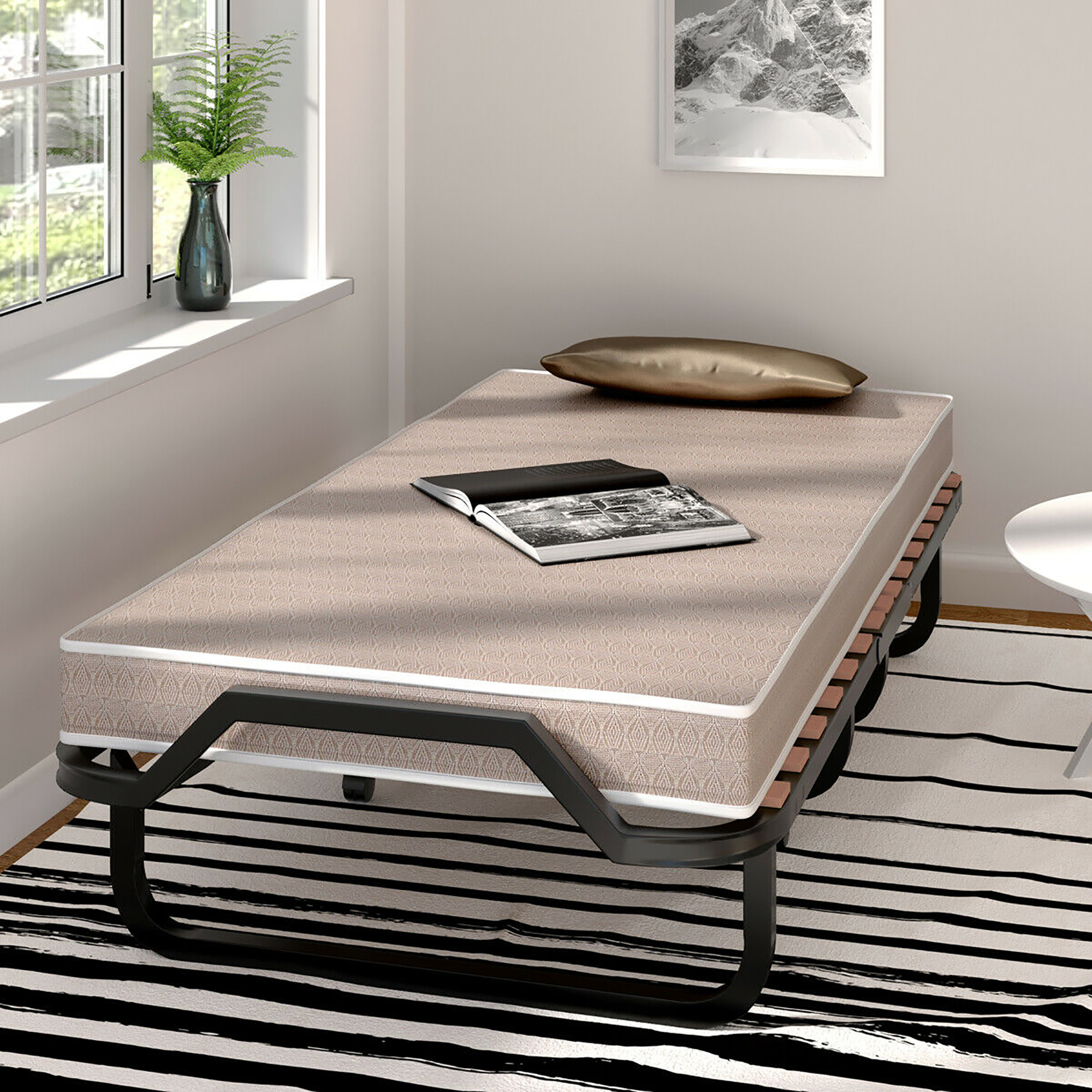 Gymax Folding Bed Memory Foam Mattress Rollaway Metal Guest Bed Sleeper