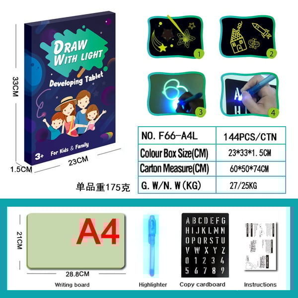 🌟Fun Magnetic Drawing Board Glow in Dark with Light!☀