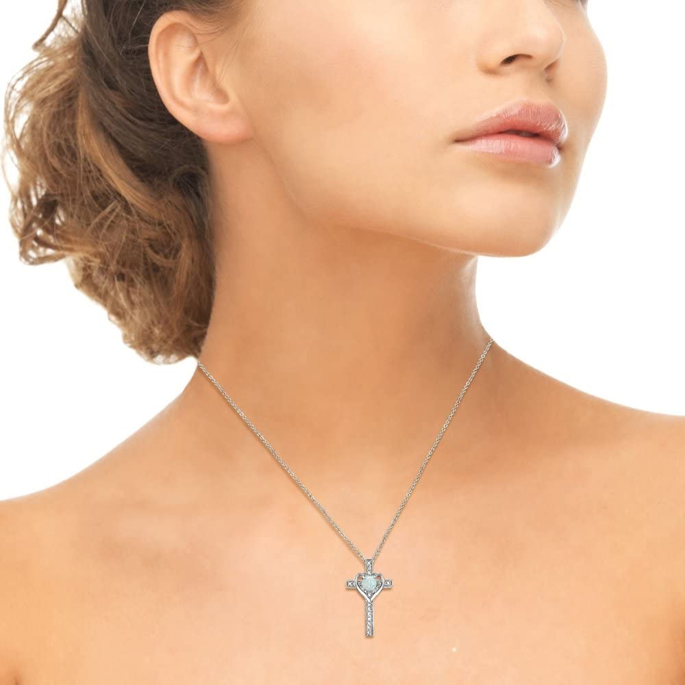 (⚡Last Day Flash Sale-50% OFF) 925 Sterling Silver opal Cross Heart Pendant Necklace-BUY 2 FREE SHIPPING