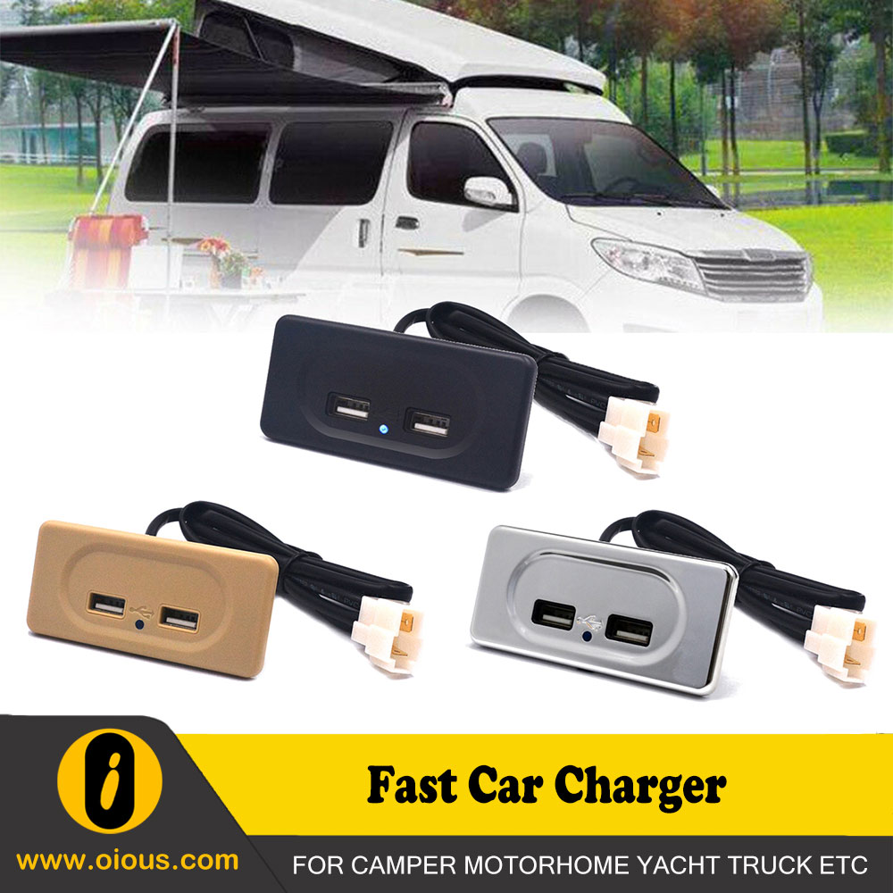 Fast Car Charger 2 Usb For Camper Van Caravan Motorhome Universal Socket Adapter Black