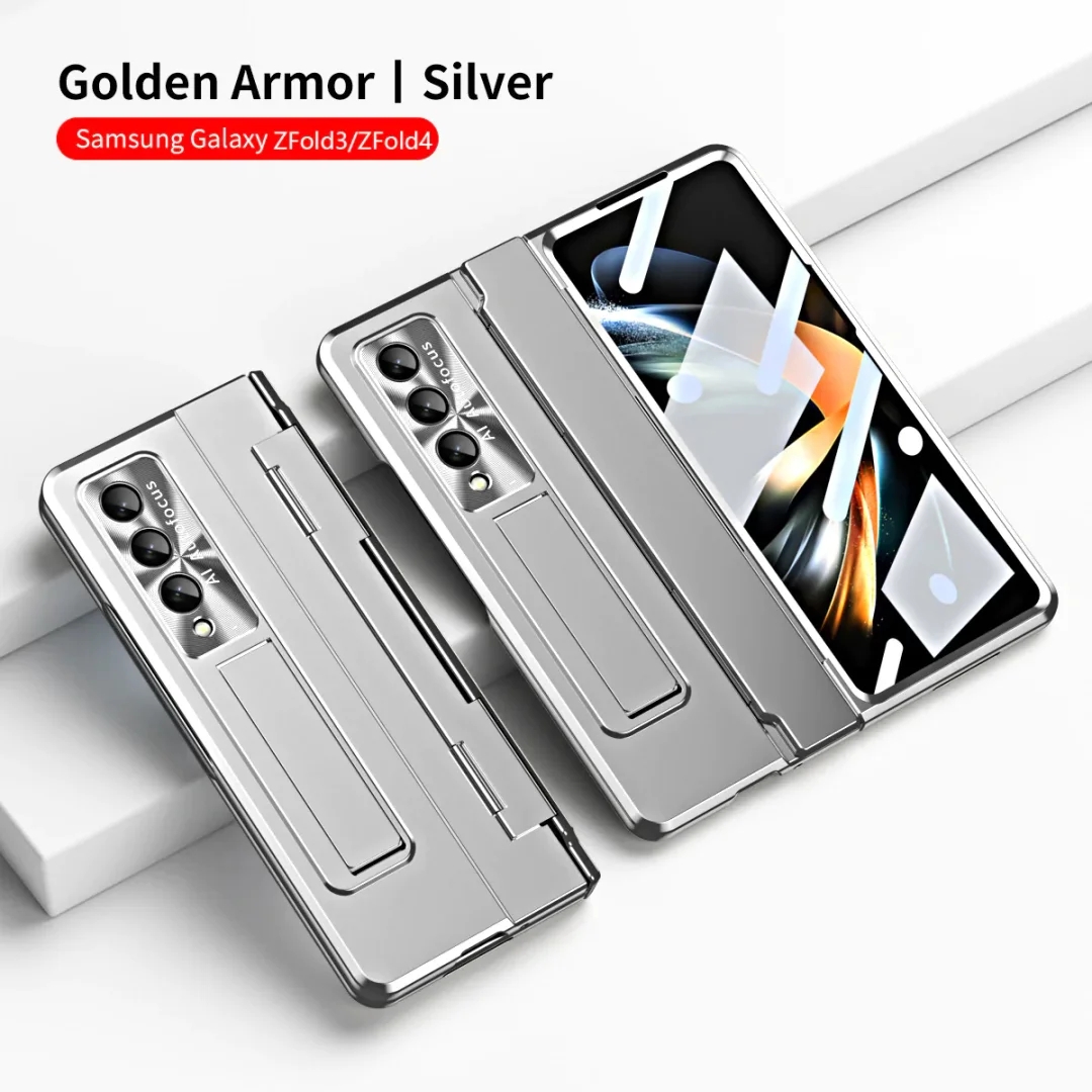 Applicable To Samsung Zfold3/Zfold4 Flat Hinge Folding Electroplated Lens Film Phone Case
