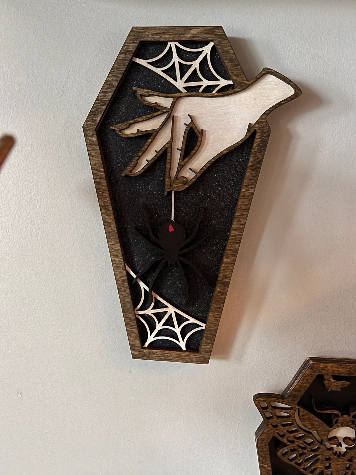 You choose witch hand wooden coffin decor
