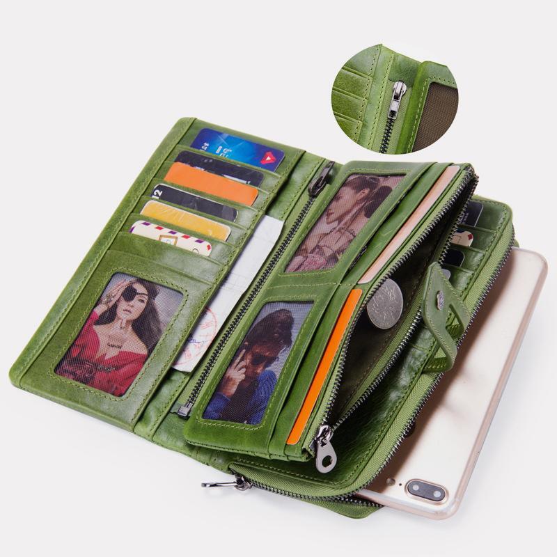 Genuine Leather Multifunctional Trifold Buckle Purse