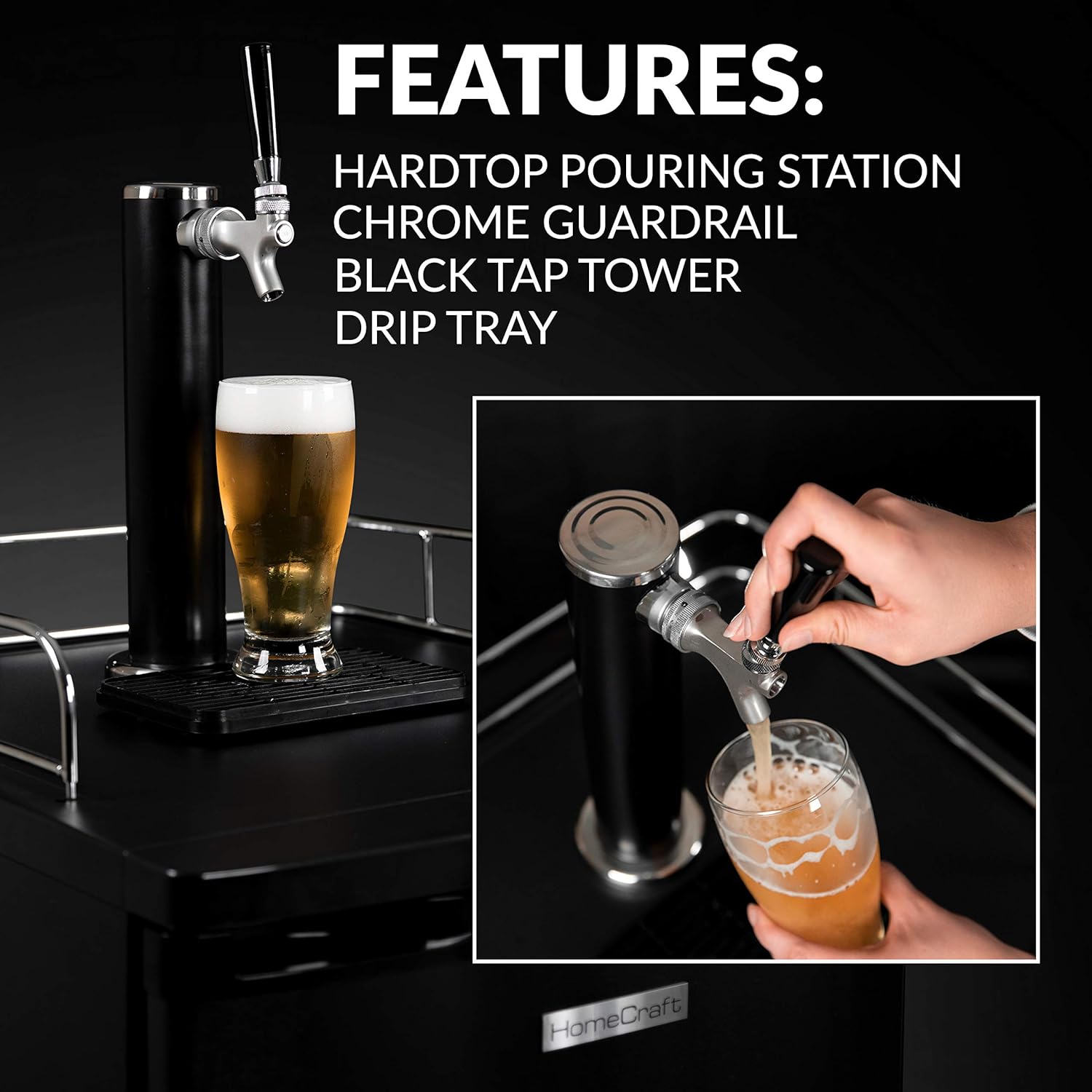 HomeCraft Black Stainless Steel Full Size Kegerator Draft Beer Dispenser Beer Cooler