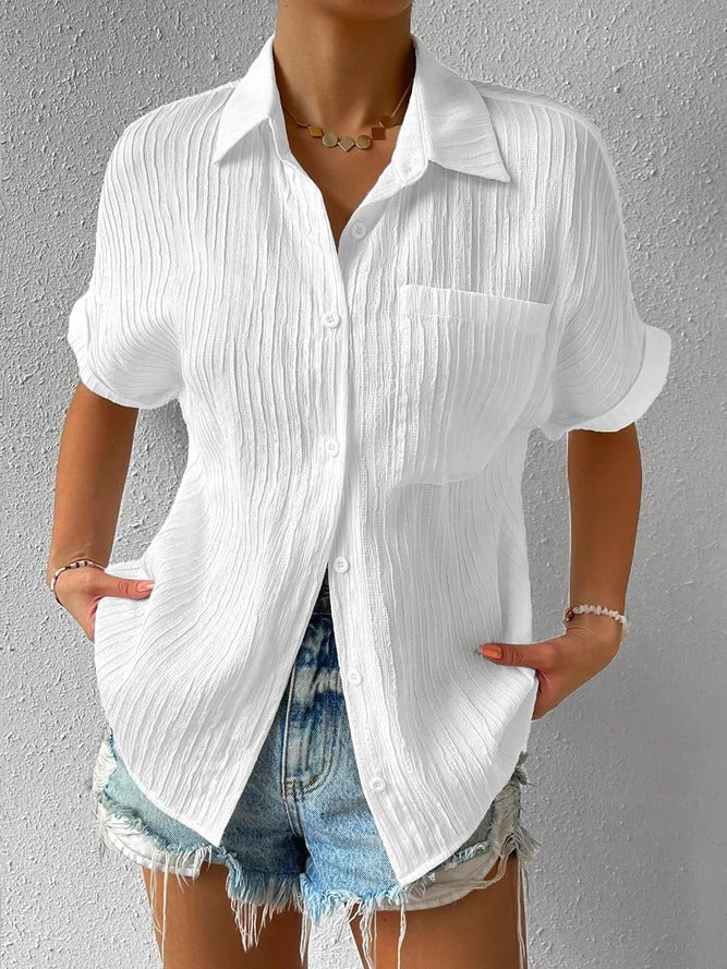😍😍Shirt Collar Casual Buttoned Loose Blouse