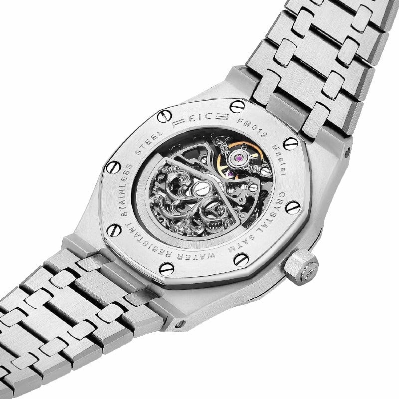 FM019 Men's Automatic Skeleton Watch 42mm Case Stainless Steel Waterproof Watches Business Wristwatch Adjustable Band