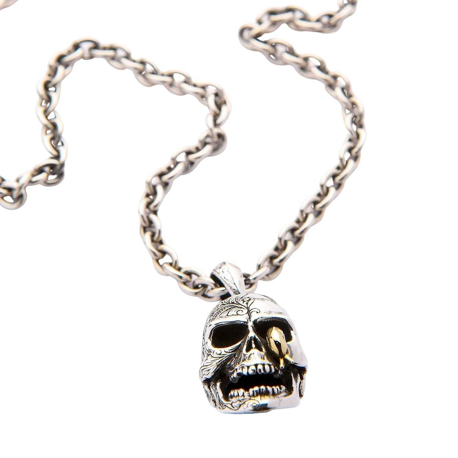 Sterling Silver Worm Skull Necklace