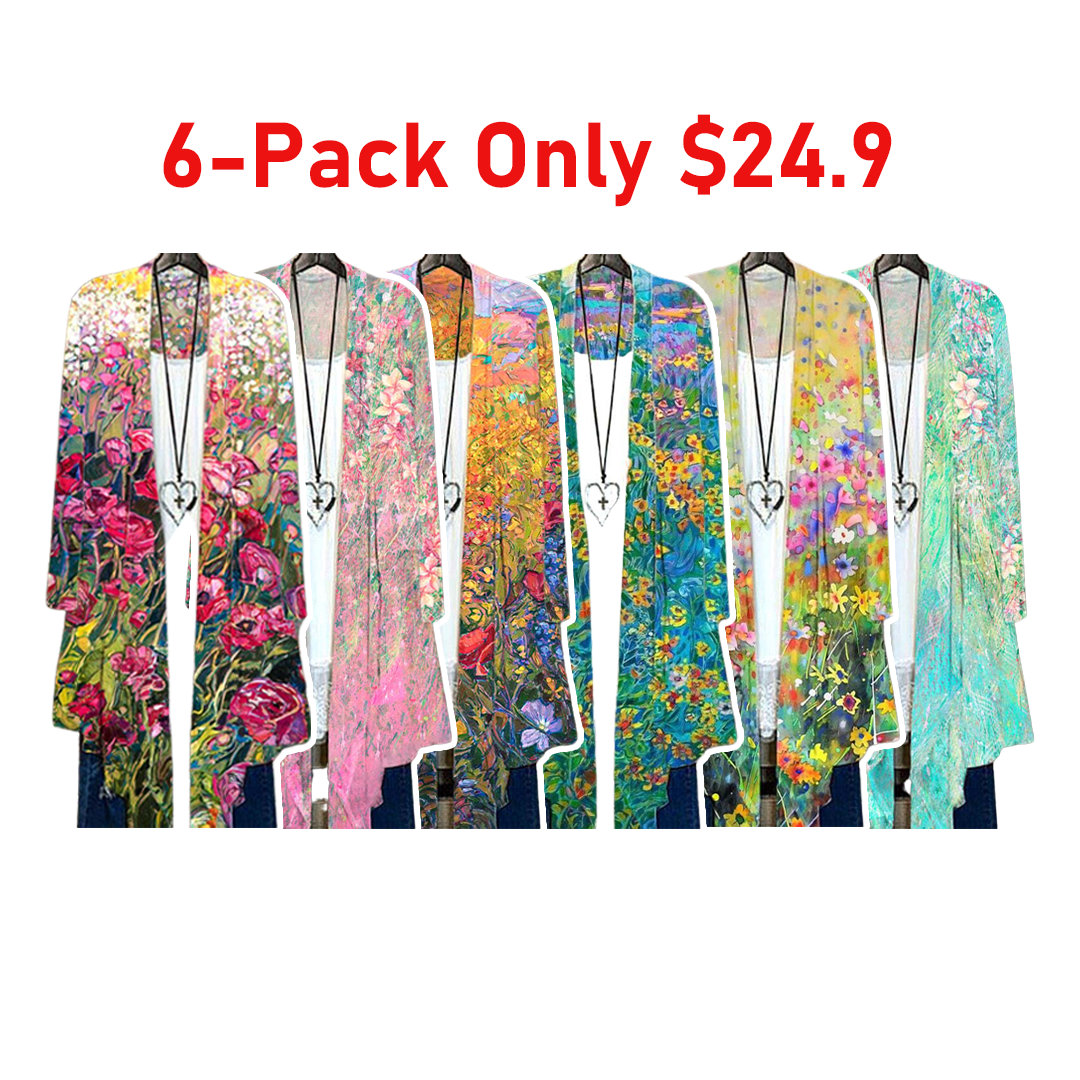 🔥6 Pack only $24.9🔥Women's Color Oil Painting Casual Cardigan