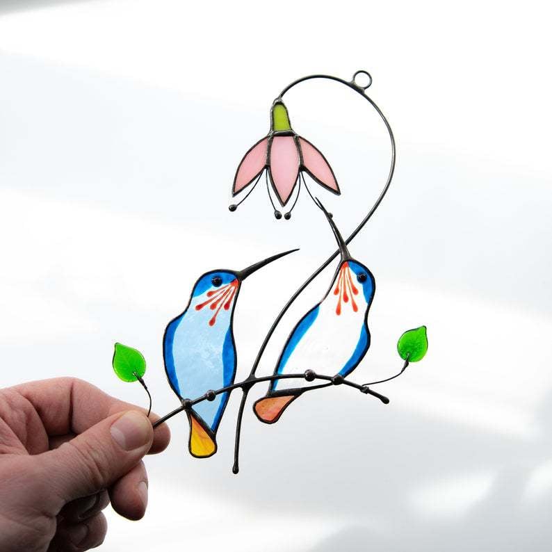 Handmade Birds Stained Glass Window Hangings