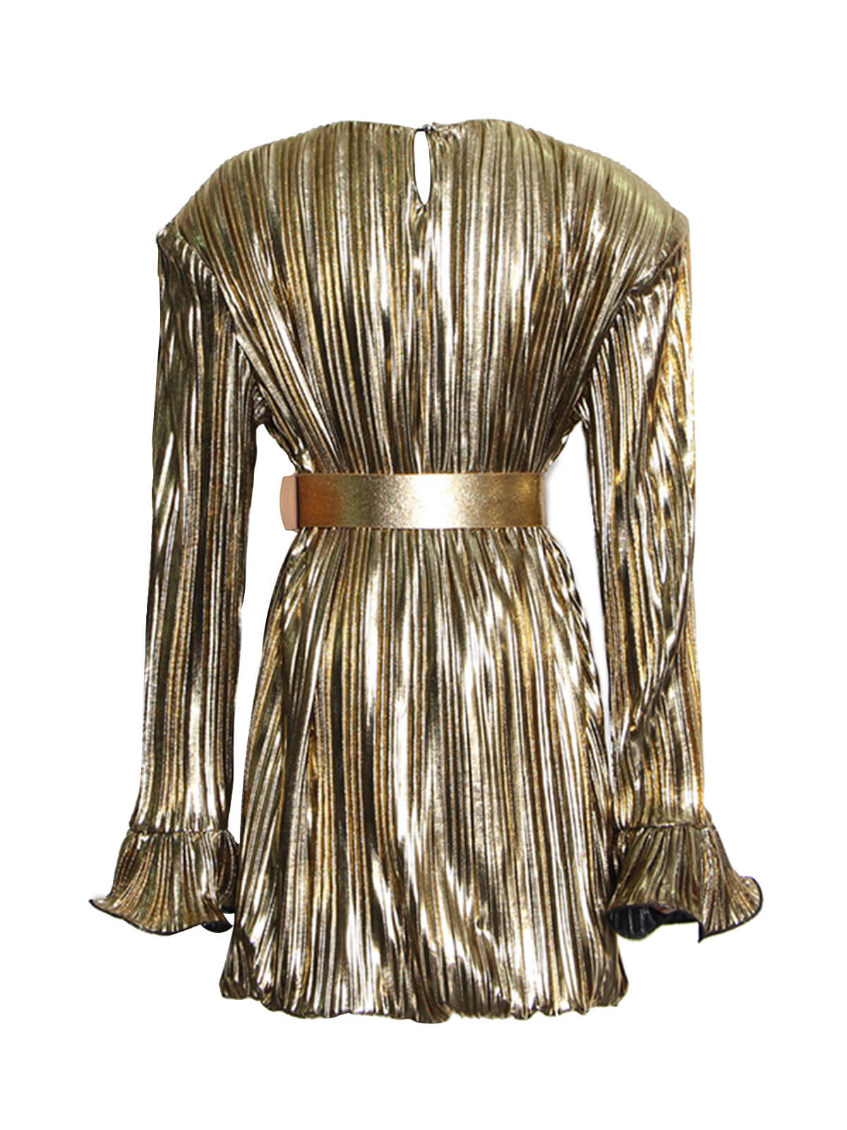 Cerelia Long Sleeve Buckled Mini Dress In Gold