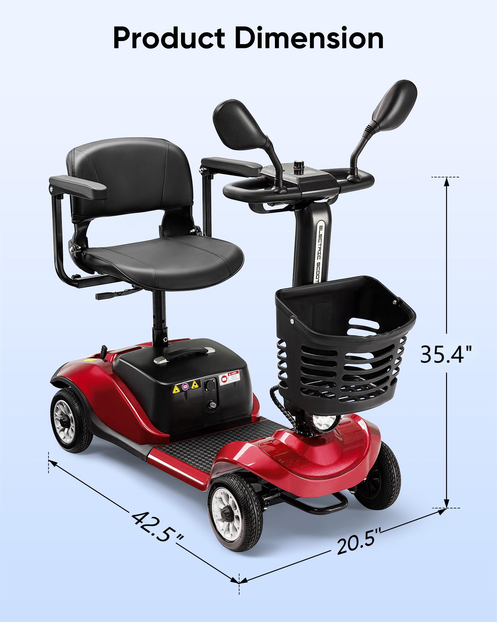 4 Wheel Electric Folding Travel Mobility Scooter with Basket and Extended Battery
