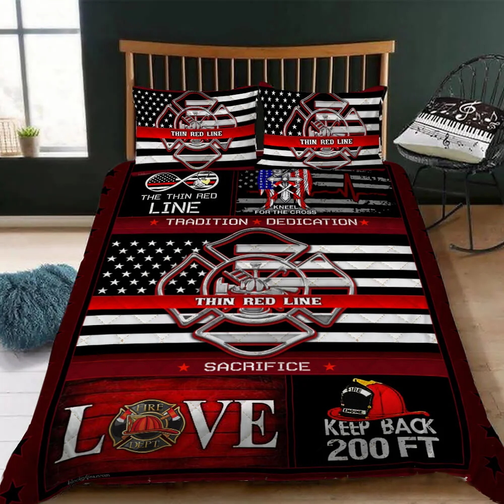 Thin Red Line Firefighter Quilt Bed Set