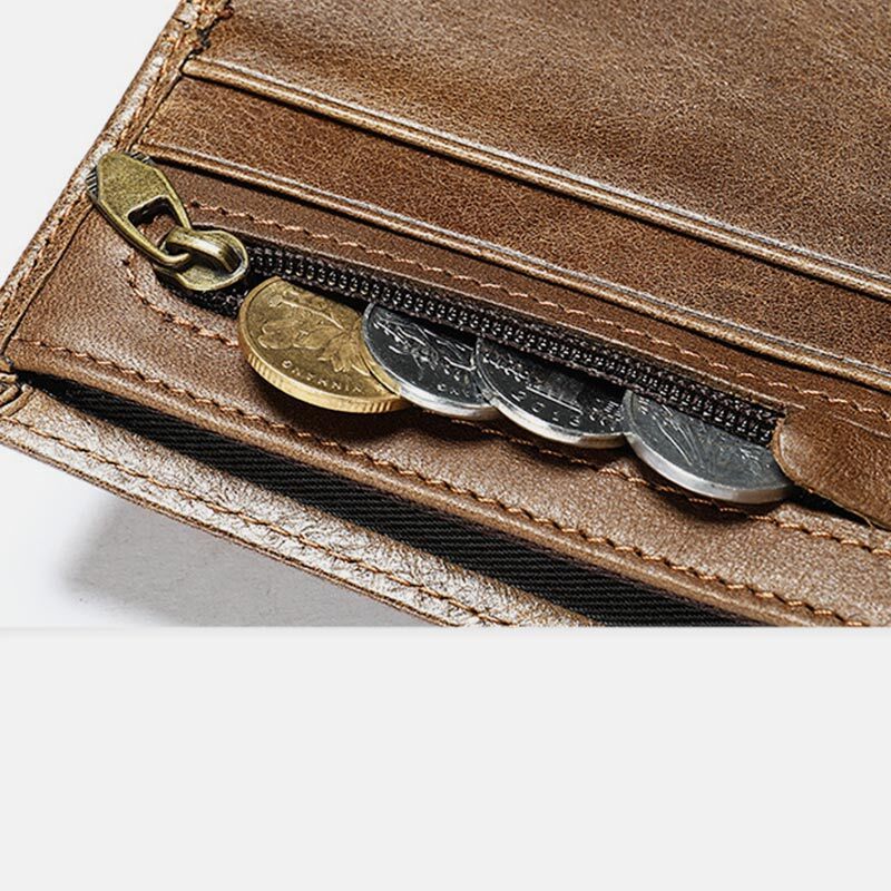Retro Large Capacity RFID Genuine Leather Wallet
