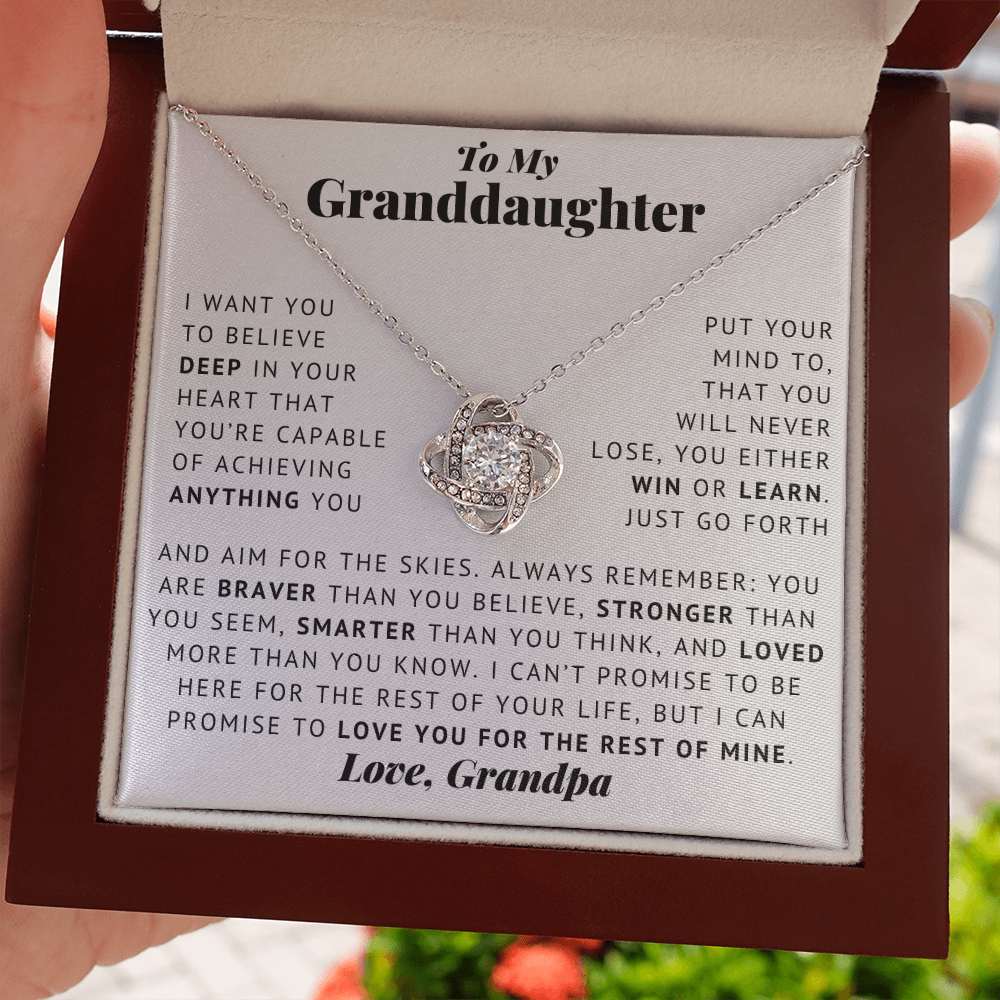 To My Granddaughter - Aim For The Skies - Love, Grandpa - Love Knot Necklace