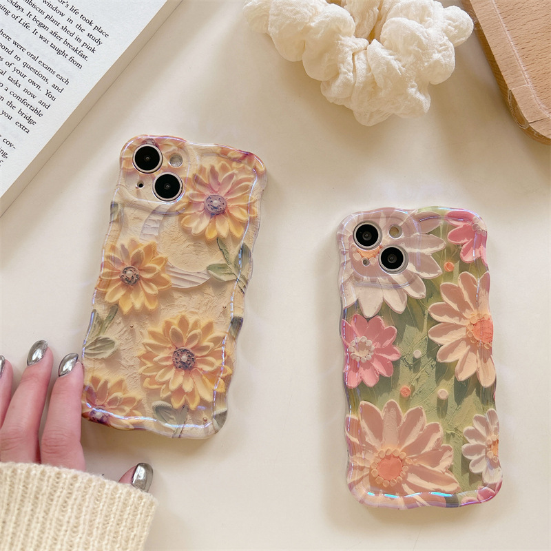 (Hot Sale)For iPhone Colorful Sunflower Oil Painting Exquisite Phone Case