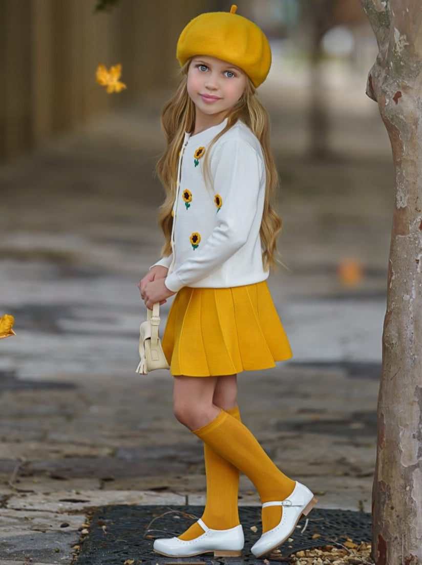 You're The Sunflower Cardigan & Pleated Skirt Set