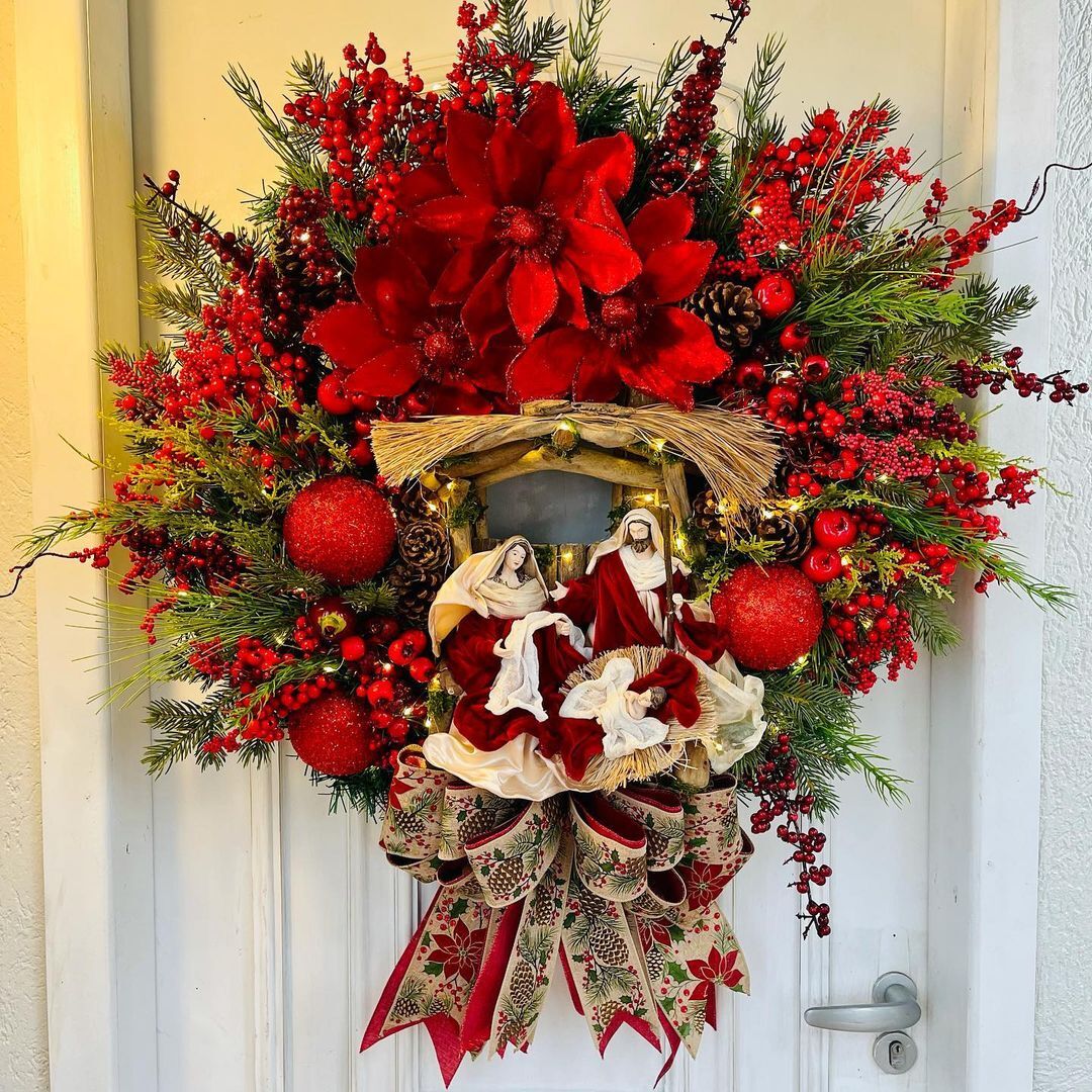 Red Wreath Christmas Jesus Birth Holiday Decoration