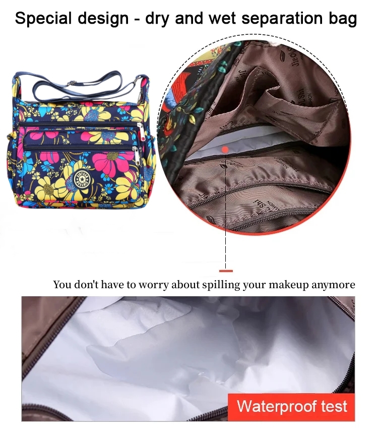 Fashion Printing Large Capacity Multi-Pocket Dry-Wet Separation Crossbody Bag