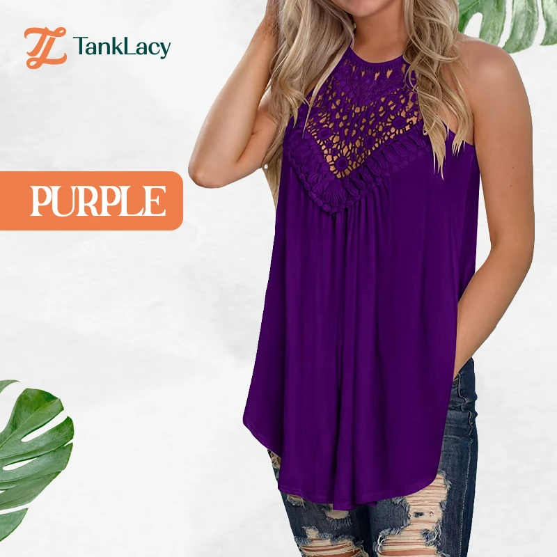 TankLacy - Summer Casual Sleeveless Tops Lace Flowy Loose Shirts Tank Tops
