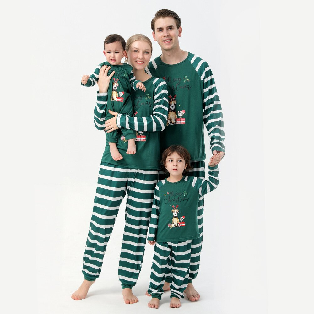 Merry Christmas Dog Print Striped Family Matching Pajamas Sets