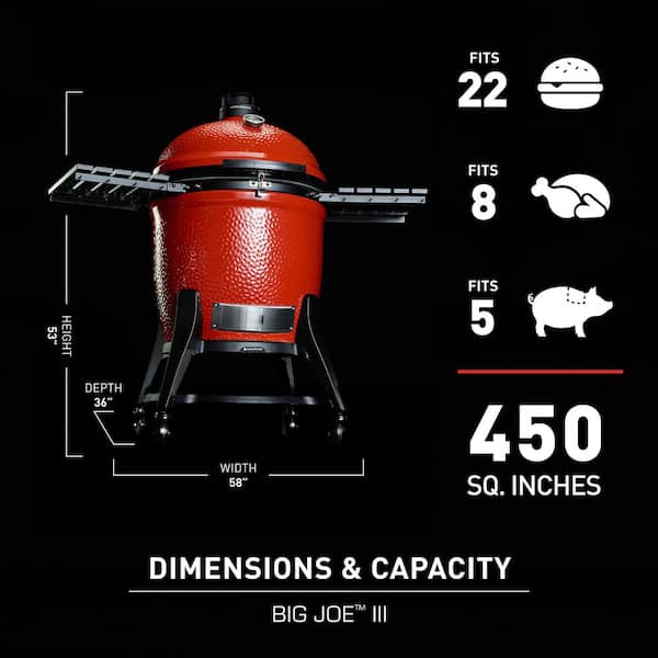 Big Joe 24-inch Charcoal Grill in Red with Cart Side Shelves