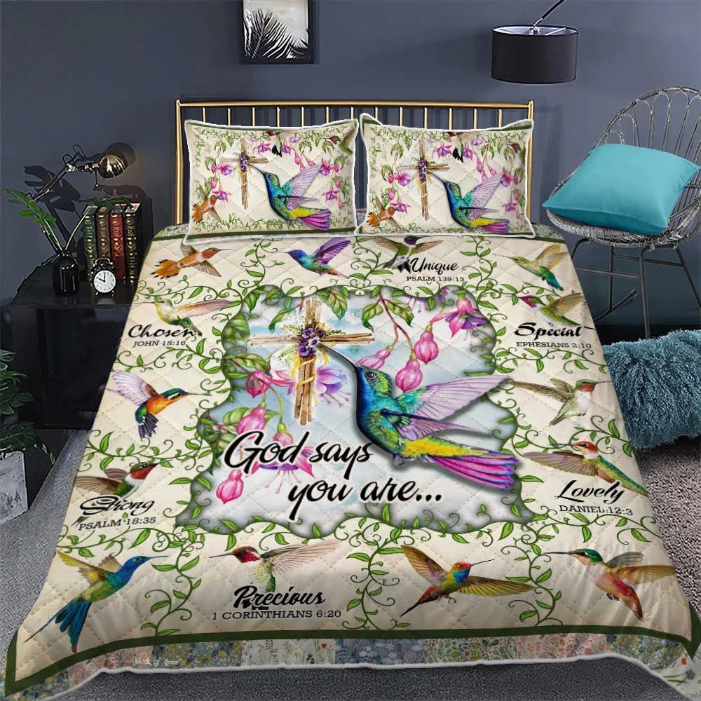 Hummingbird. God Says You Are Quilt Bed Set