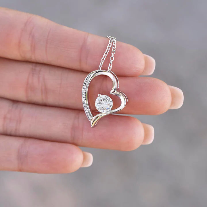 White Gold Heart Necklace - With Real Rose - To My Love