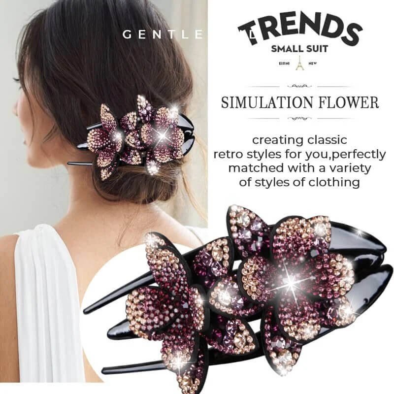 (⚡Last Day Flash Sale-50% OFF) Rhinestone Double Flower Hair Clip - Buy 4 FREE SHIPPING