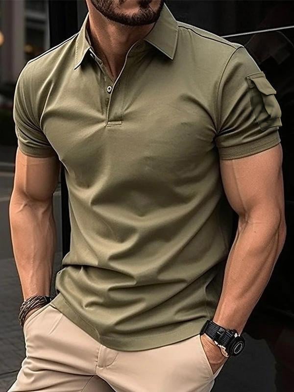 Men's Basic Solid Color Pocket Classic Short Sleeve Polo Shirt