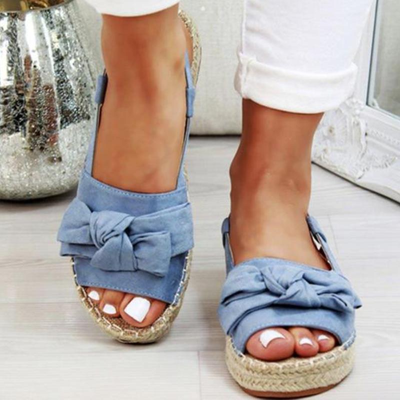 Womens Bow Tie Knot Flat Sandals