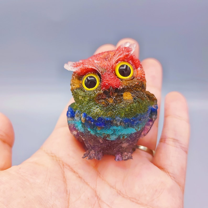 RAINBOW CRYSTAL Resin Owl Figure--Reiki and Chakra Balancing