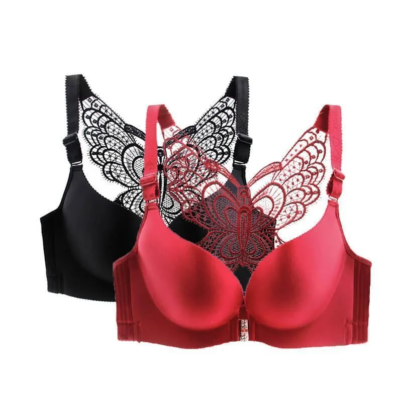 Butterfly Embroidery Front Closure Wireless Bra